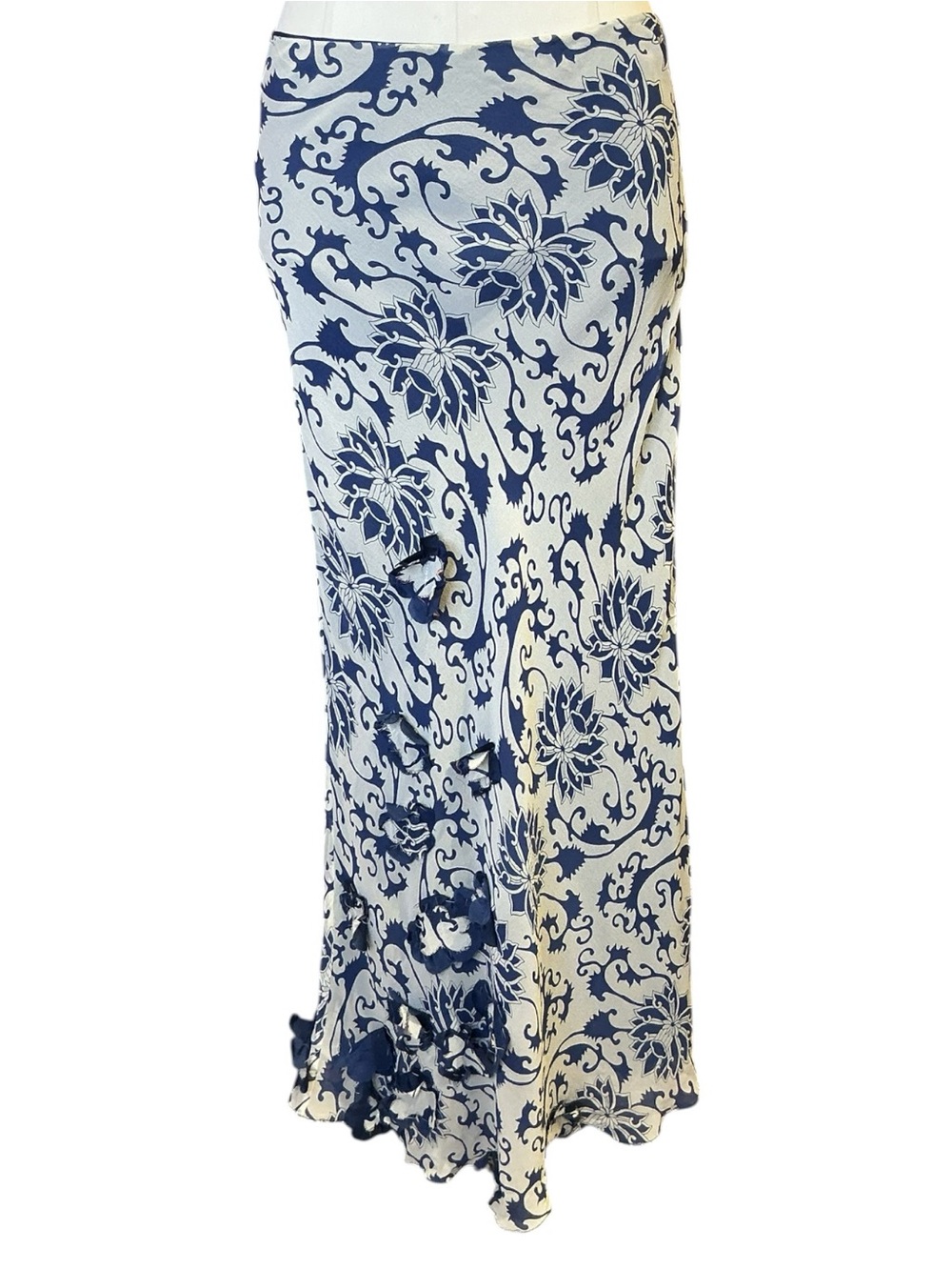 Vintage 1990s Y2k Vivienne Tam Silk Lotus Print Maxi Skirt Size 1